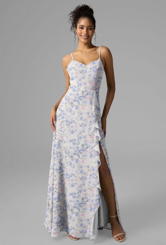 AW Alexandria Azure Purple Print  Long Bridesmaid Dresses