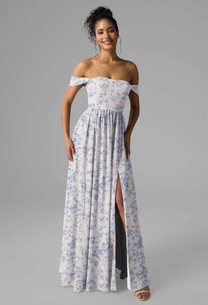 AW Roberta Azure Purple Print  Convertible Long Bridesmaid Dresses