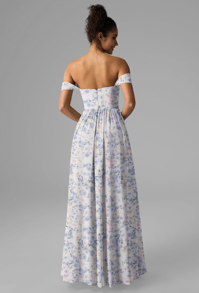 AW Roberta Azure Purple Print  Convertible Long Bridesmaid Dresses
