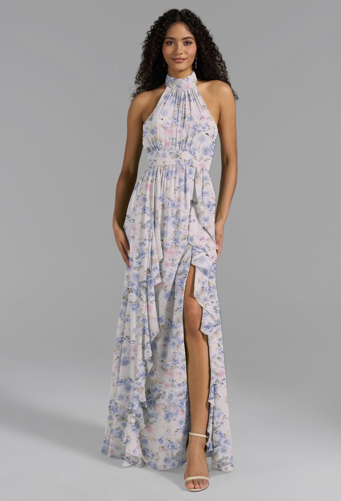 AW Harri Azure Purple Print  Long Bridesmaid Dresses