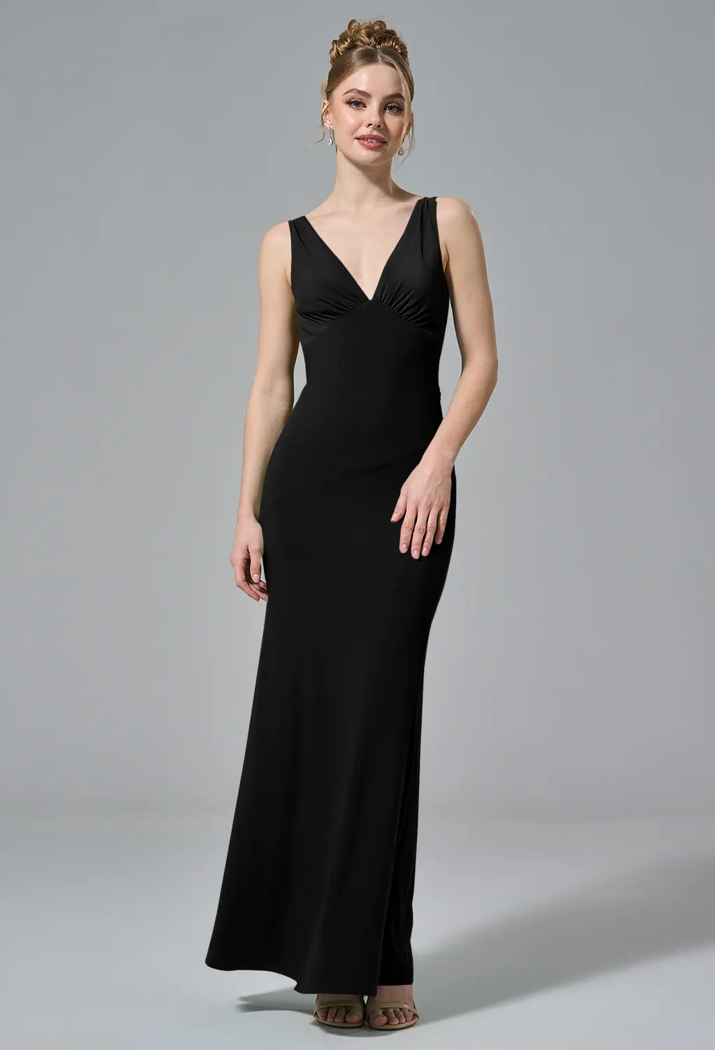 black bridesmaid dresses canada Strapless Black Chiffon Long Bridesmaid Dress with Slit  FancyVestido