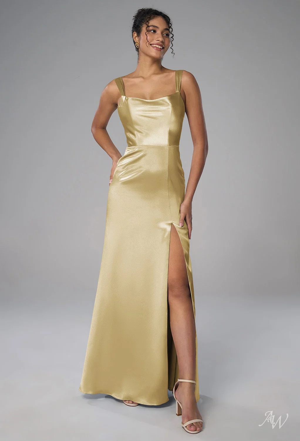 AW Bridie Dress, Fennel Seed Crystal Satin Satin Charmeuse Floor Length  Scoop/U-Neck Bridesmaid Dresses | AW.Bridal Canada