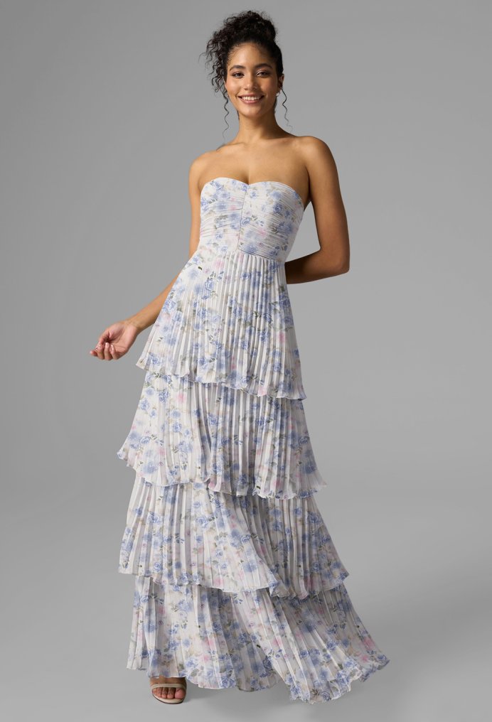 AW Bryn Azure Purple Print  Long Bridesmaid Dresses