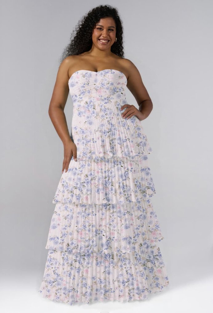 AW Bryn Azure Purple Print  Long Bridesmaid Dresses