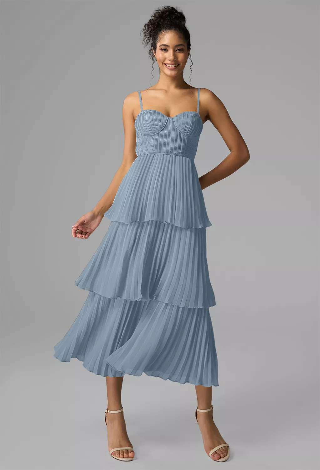 sachin and babi light blue dress Azazie Easton Dark Navy Ball-Gown One Shoulder Floral Burnout Dress main image 1