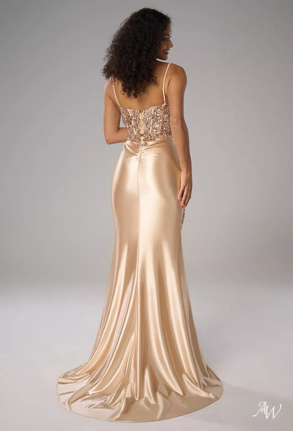 white christmas dresses La Divine SF117 Fitted Embellished Gown with Slit Champagne-Gold / 10