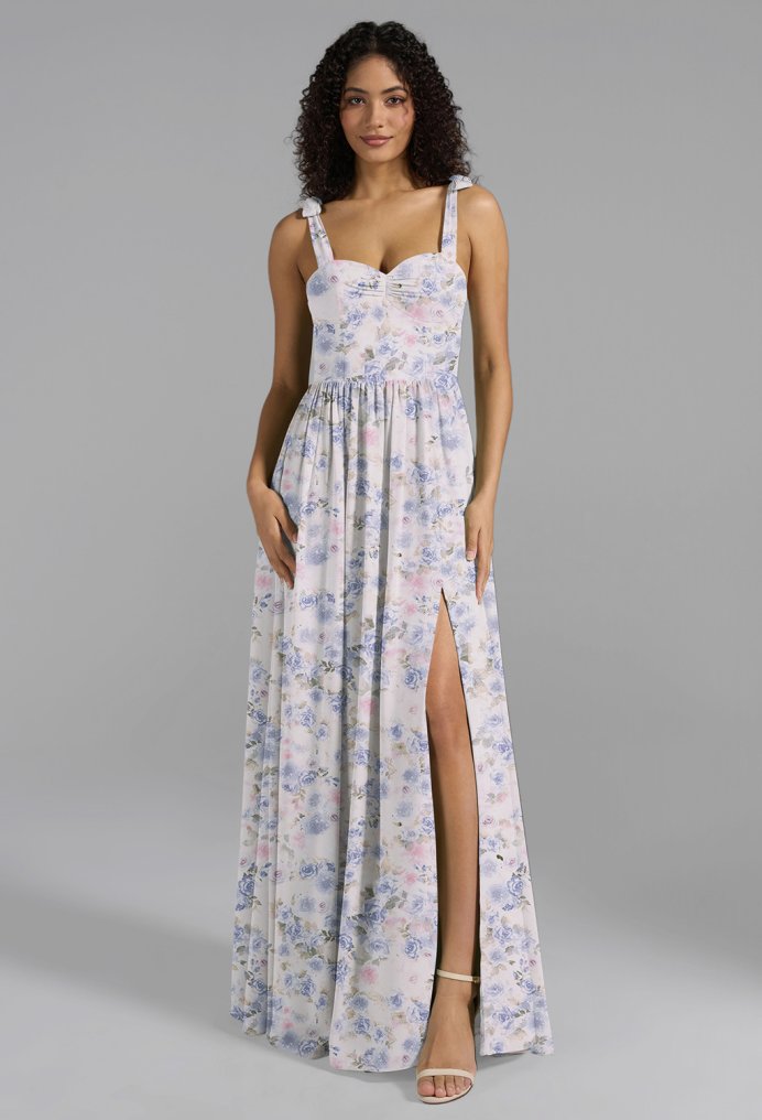 AW Lula Azure Purple Print  Long Bridesmaid Dresses