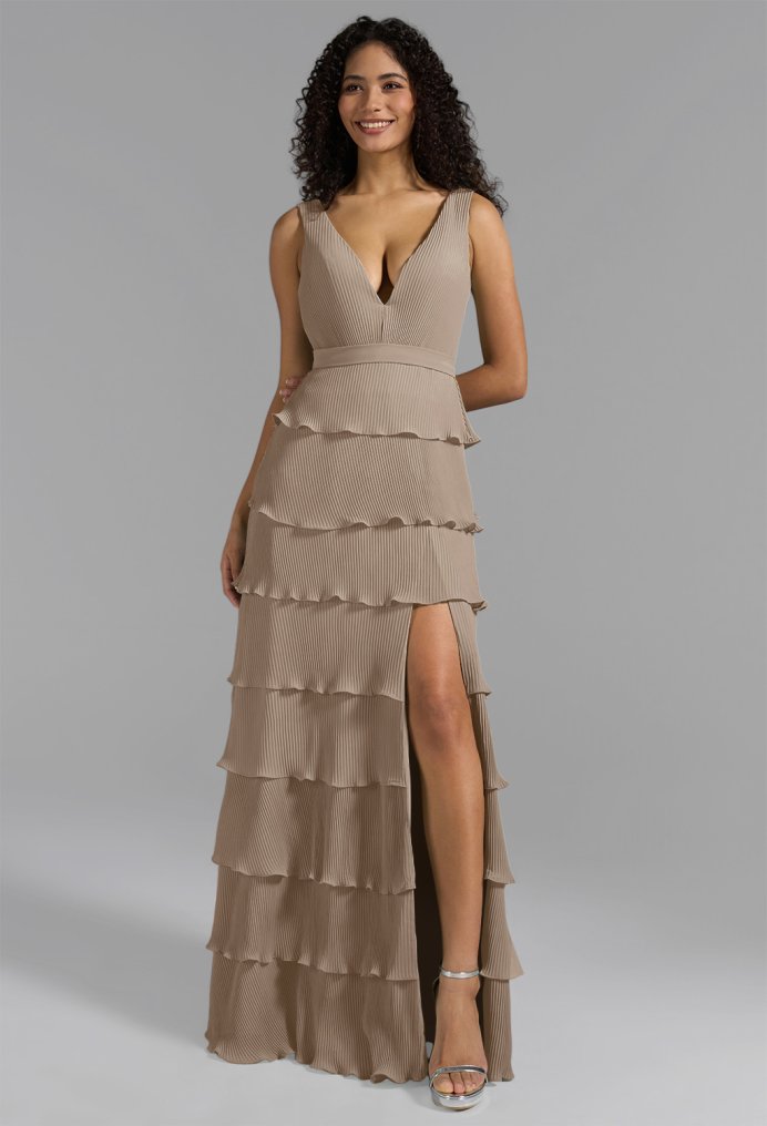 AW Leanne Taupe  Long Bridesmaid Dresses