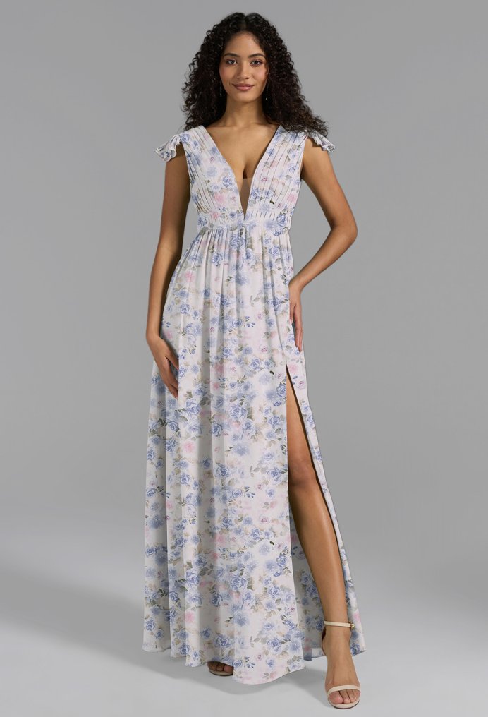 AW Isabella Azure Purple Print  Long Bridesmaid Dresses