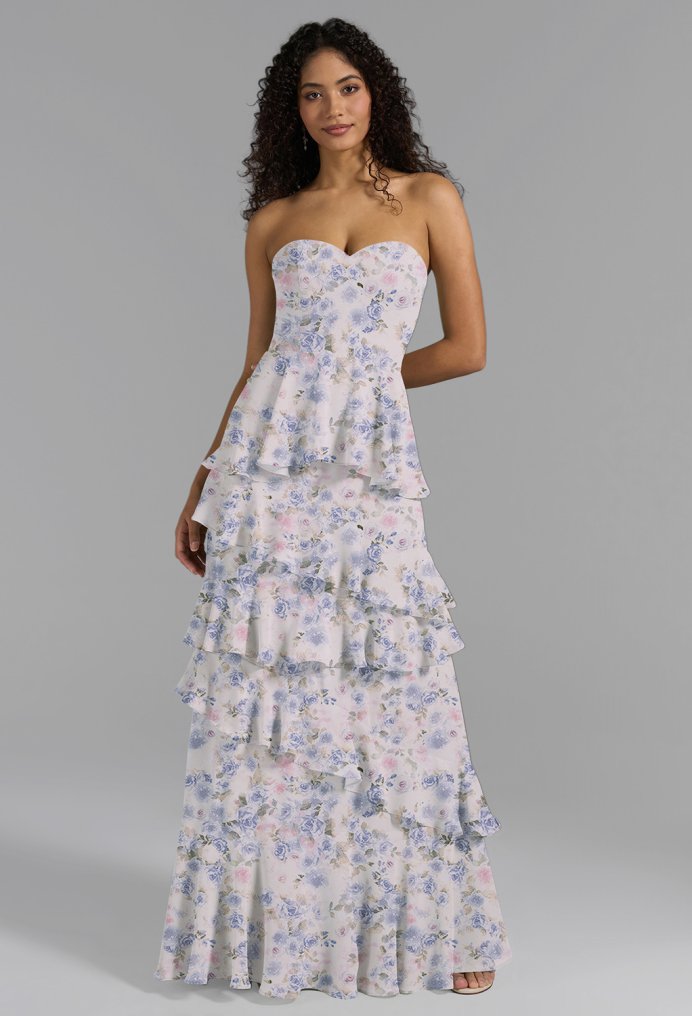 AW Nate Azure Purple Print  Long Bridesmaid Dresses