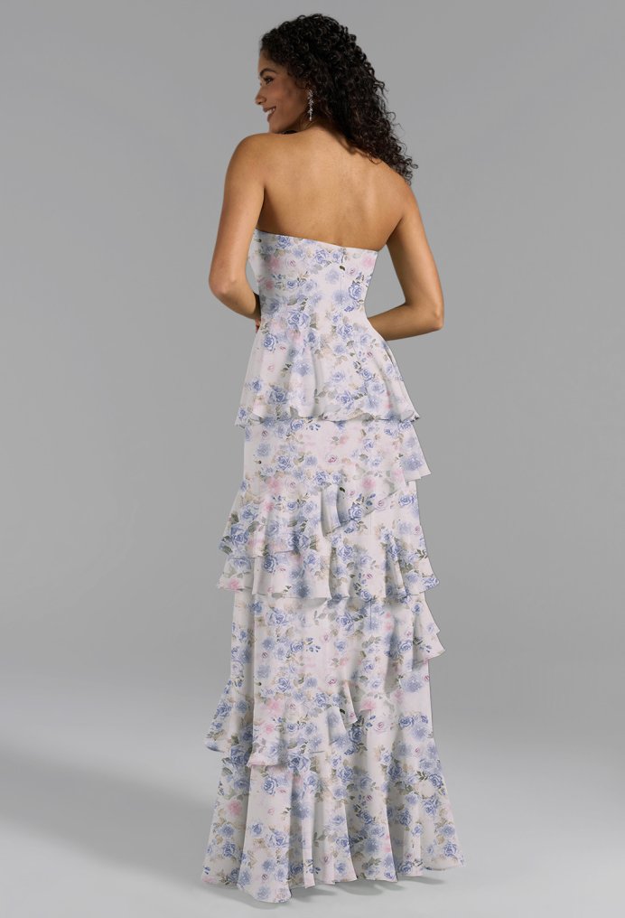 AW Nate Azure Purple Print  Long Bridesmaid Dresses