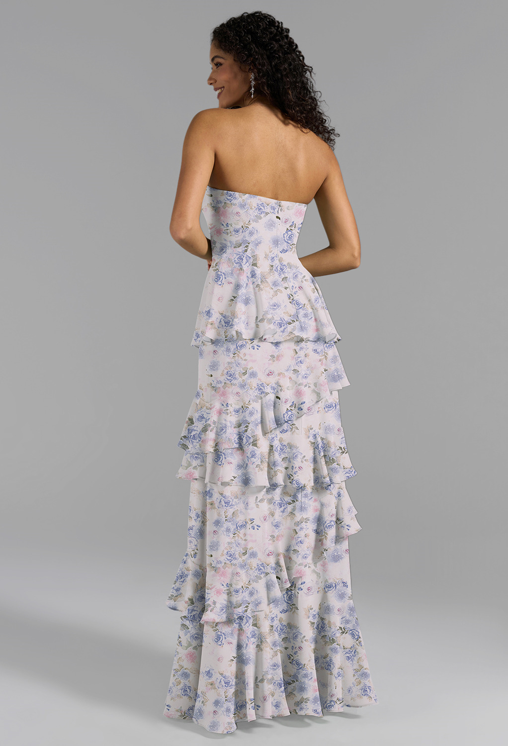 AW Nate Azure Purple Print  Long Bridesmaid Dresses