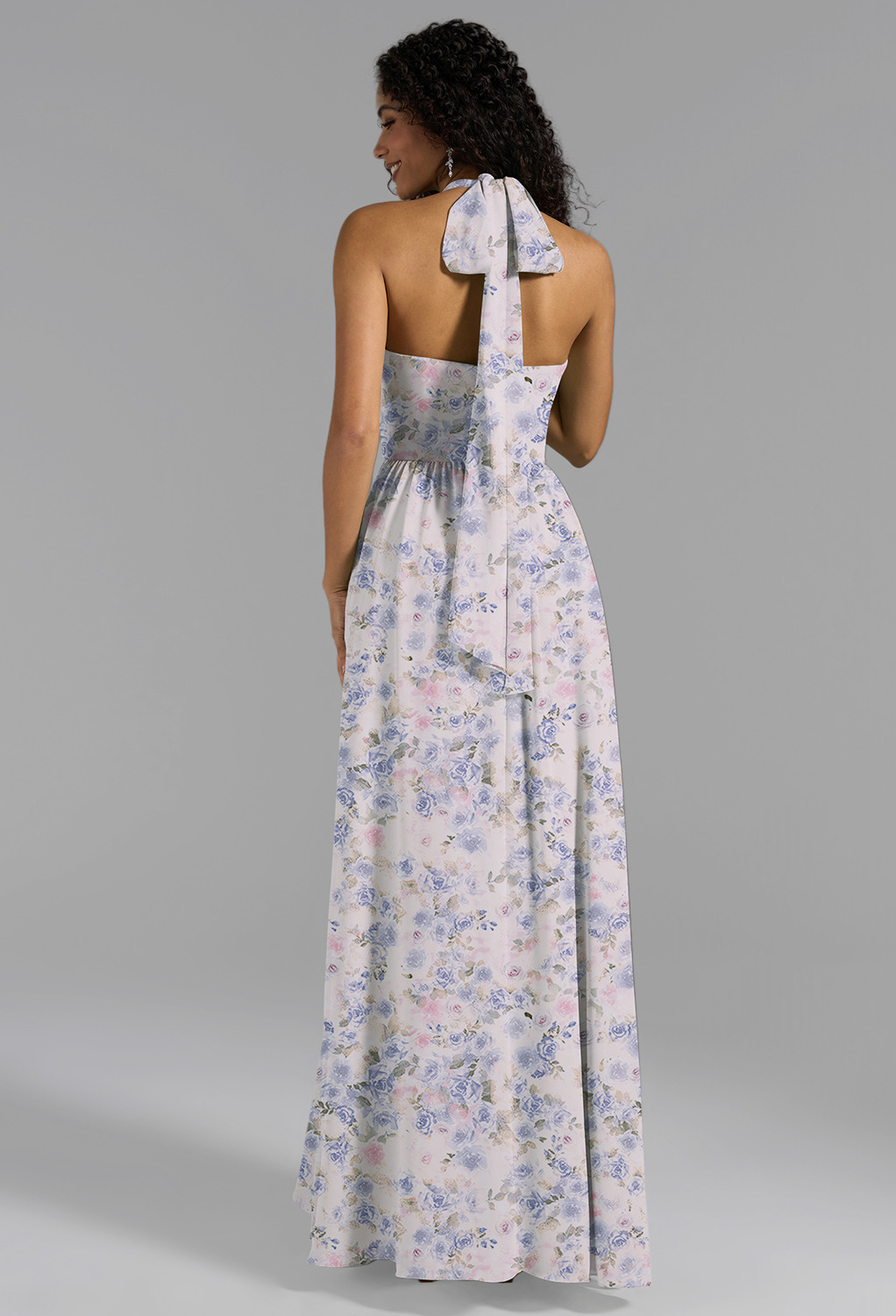 AW Ray Azure Purple Print  Long Bridesmaid Dresses
