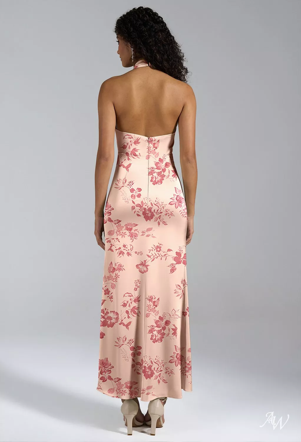 AW Huda Dress, Fennel Seed Crystal Satin Satin Charmeuse Ankle Length  Halter Neckline Bridesmaid Dresses | AW.Bridal Canada
