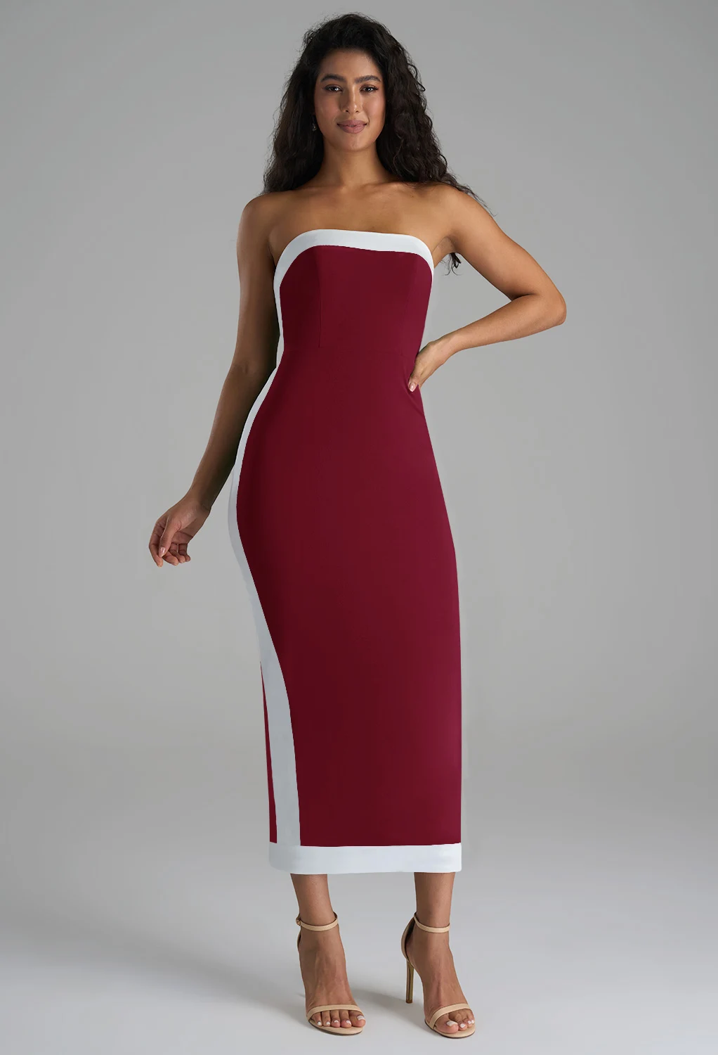 metallic holiday dress Berylove Women Burgundy Holiday Party Dress Velvet Halter Sheath Formal Dress With Slit, Burgundy / US24W main image 1