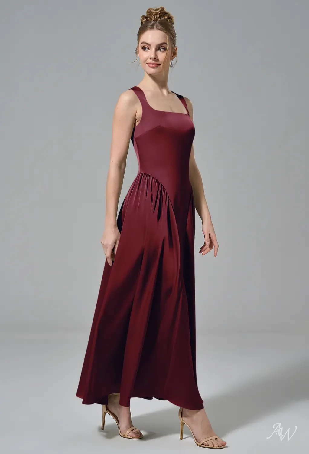 AW Ruby Dress, Champagne Crystal Satin Satin Charmeuse Stretch Satin Tea  Length Scoop/U-Neck Bridesmaid Dresses | AW.Bridal Canada