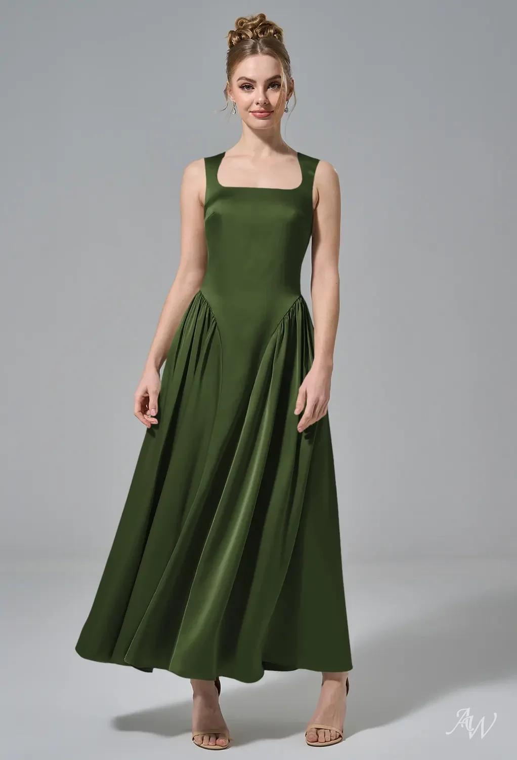 AW Ruby Dress, Champagne Crystal Satin Satin Charmeuse Stretch Satin Tea  Length Scoop/U-Neck Bridesmaid Dresses | AW.Bridal Canada