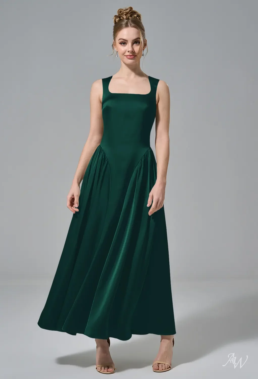 AW Ruby Dress, Champagne Crystal Satin Satin Charmeuse Stretch Satin Tea  Length Scoop/U-Neck Bridesmaid Dresses | AW.Bridal Canada