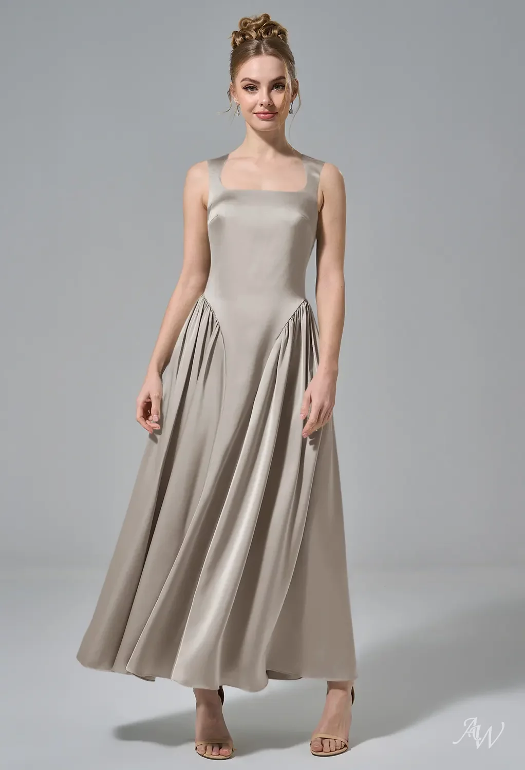 princess polly baby blue dress AW Ruby Dress, Champagne Crystal Satin Satin Charmeuse Stretch Satin Tea  Length Scoop/U-Neck Bridesmaid Dresses