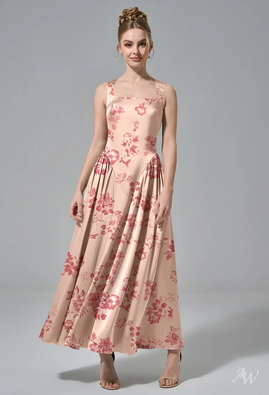 AW Ruby Dress, Champagne Crystal Satin Satin Charmeuse Stretch Satin Tea  Length Scoop/U-Neck Bridesmaid Dresses | AW.Bridal Canada