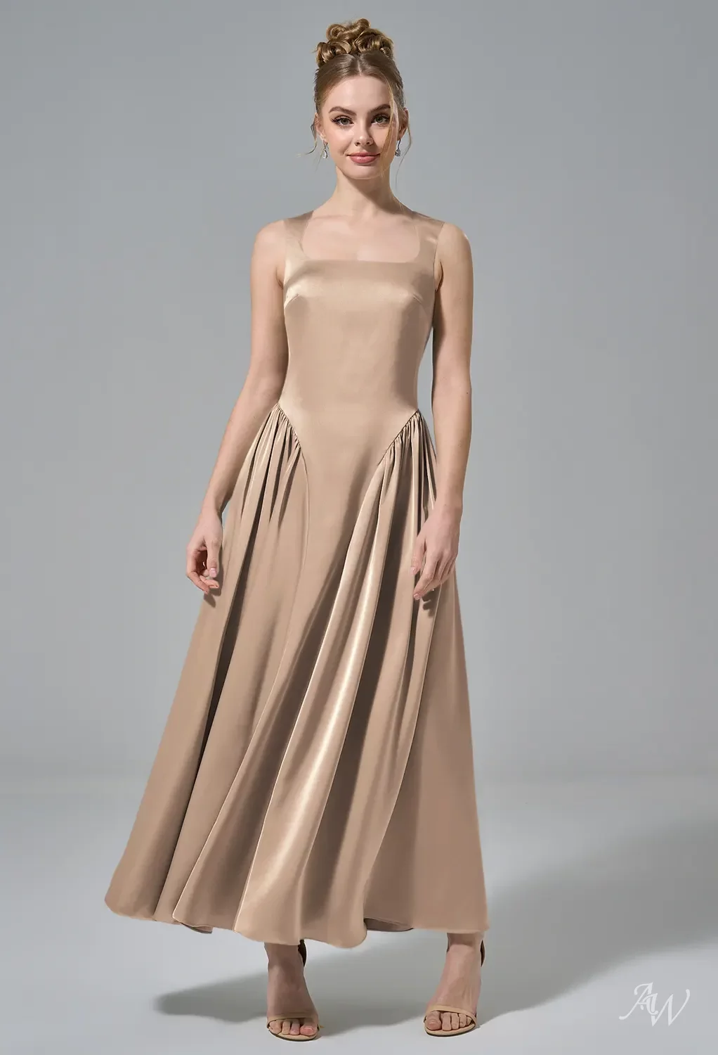 sequins long sleeve maxi dress formal Beige High Neck Long Sleeve Sequin Gown main image 1