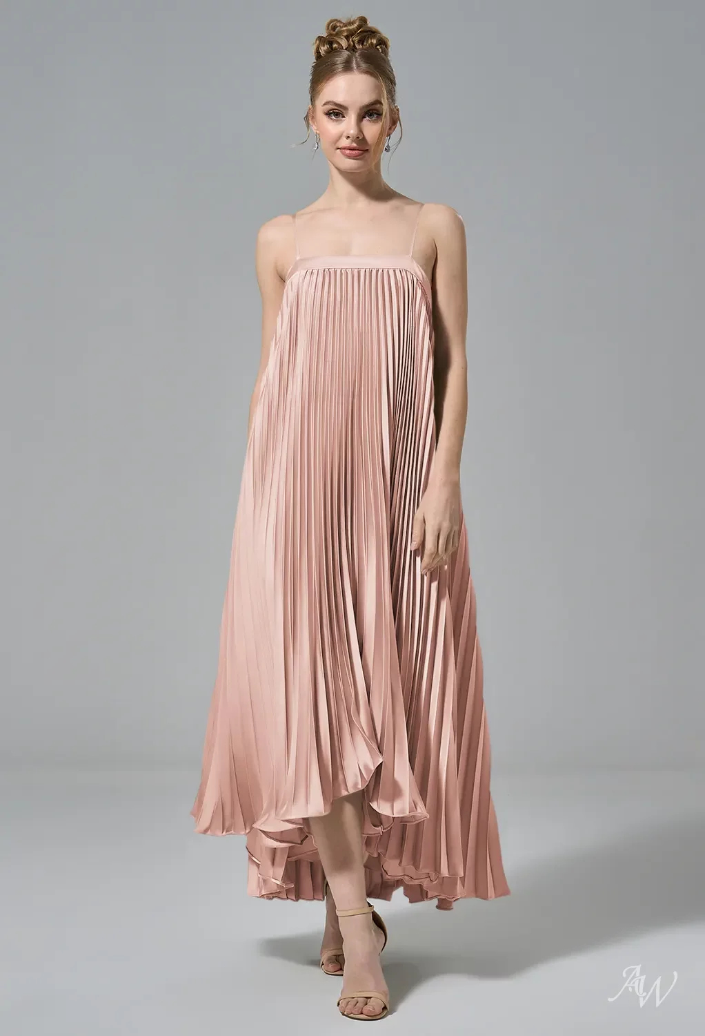 open lace back dress BABARONI Chiffon Dusty Rose Bridesmaid Dresses V-neck Floor-length  Spaghetti Straps Sash with Slit A-line main image 0