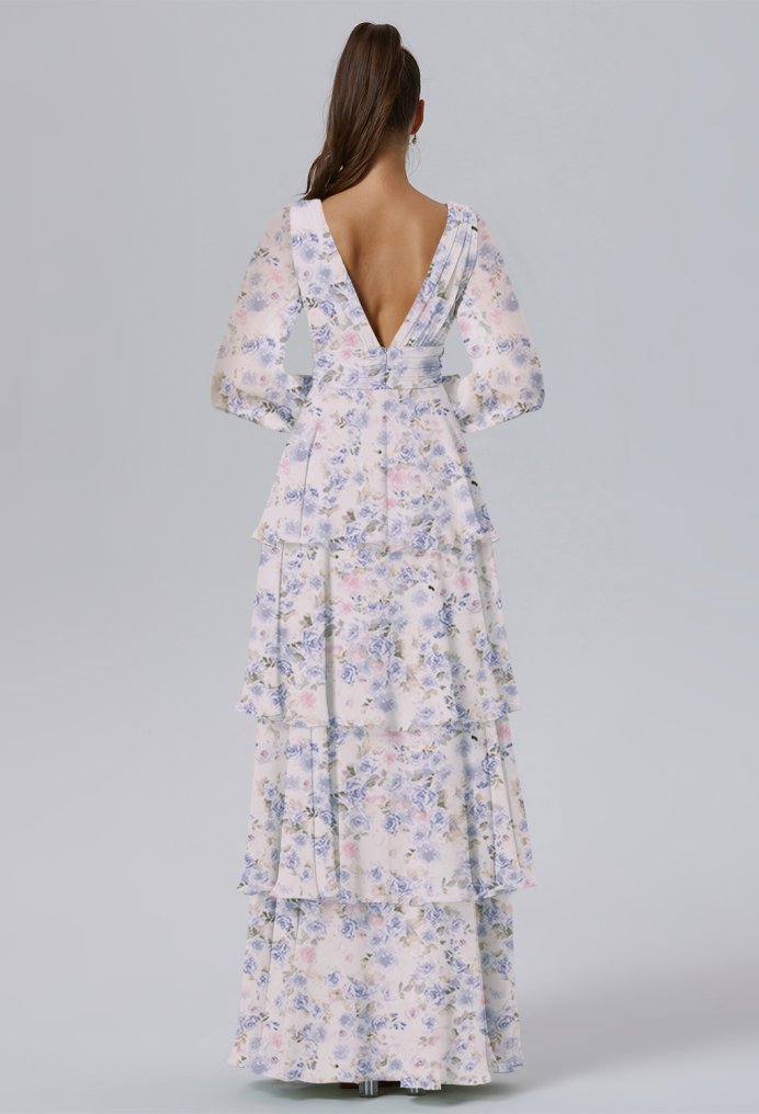 AW Tegan Azure Purple Print  Long Bridesmaid Dresses