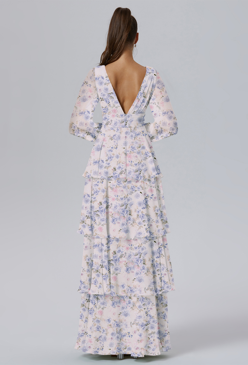 AW Tegan Azure Purple Print  Long Bridesmaid Dresses