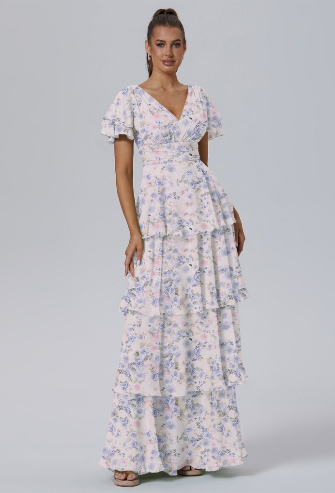 AW Luisa Azure Purple Print  Long Bridesmaid Dresses