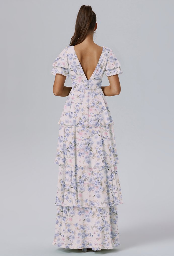 AW Luisa Azure Purple Print  Long Bridesmaid Dresses