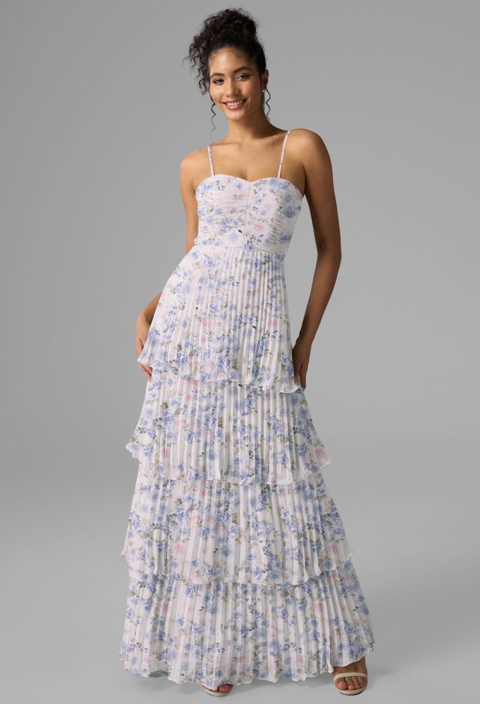 AW Ann Azure Purple Print  Long Bridesmaid Dresses