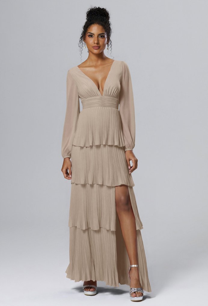 AW Lennon Taupe  Long Bridesmaid Dresses