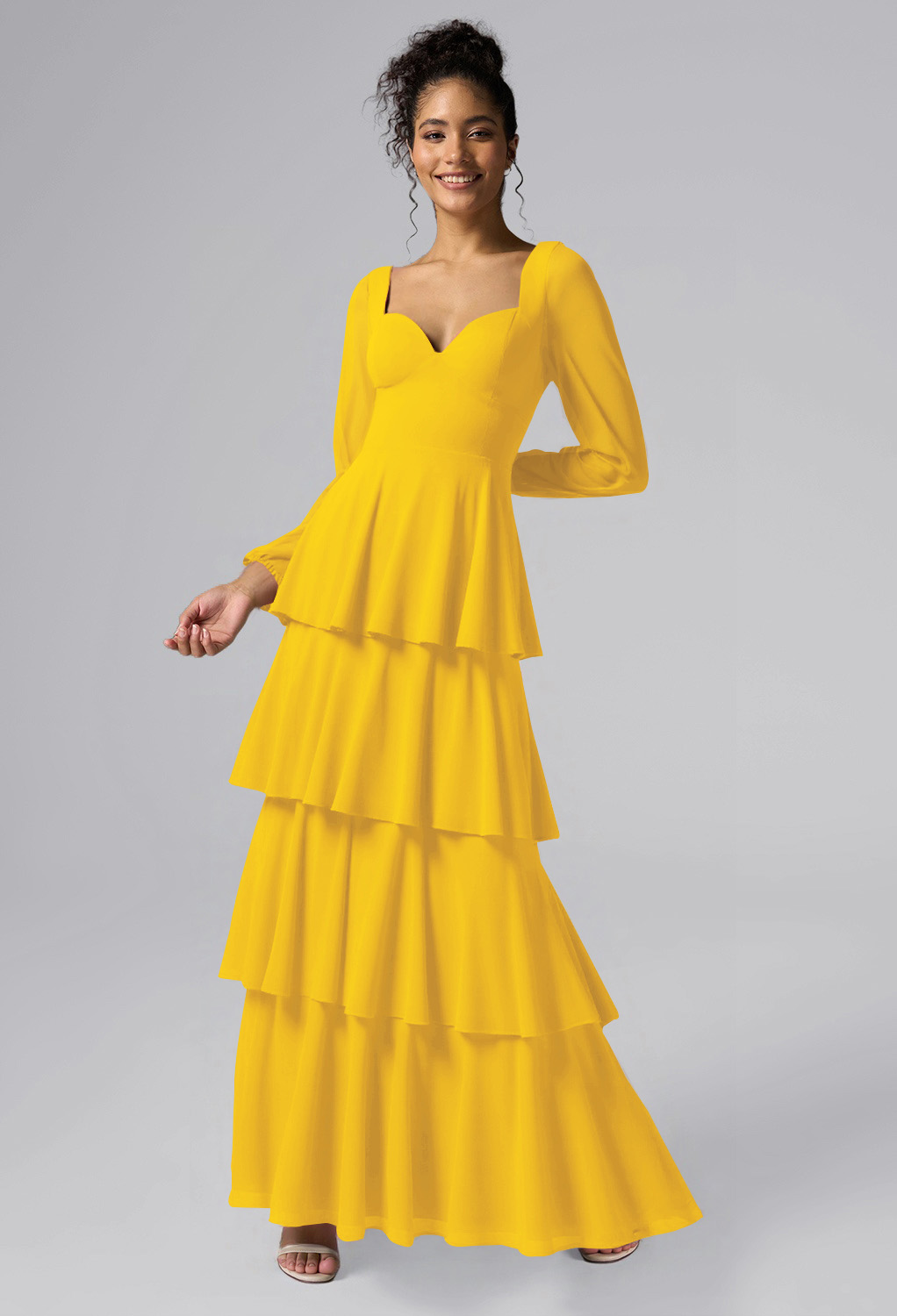 AW Salma Mustard Yellow  Long Bridesmaid Dresses