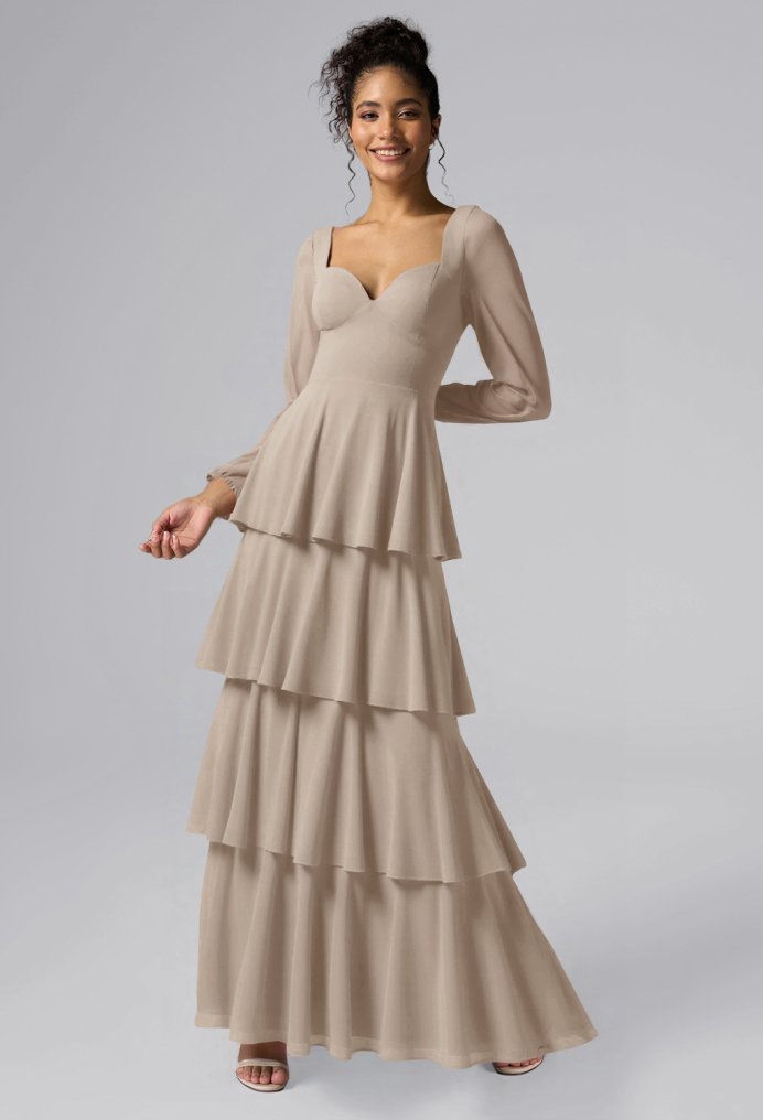 AW Salma Taupe  Long Bridesmaid Dresses