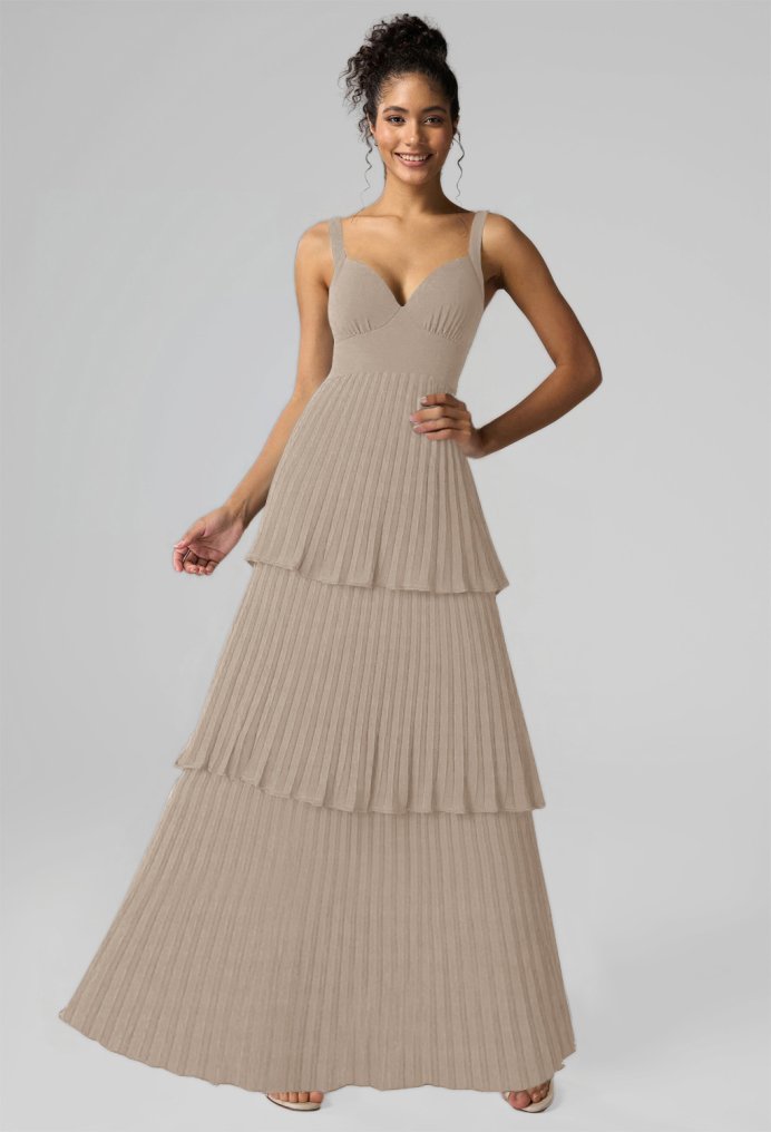 AW Lowri Taupe  Long Bridesmaid Dresses