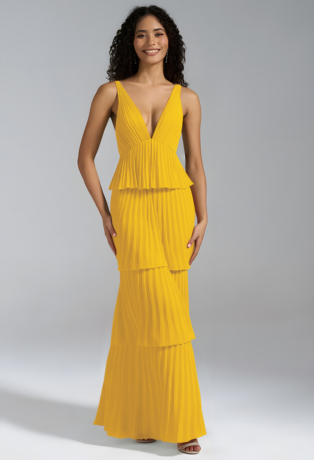 AW Asma Mustard Yellow  Long Bridesmaid Dresses