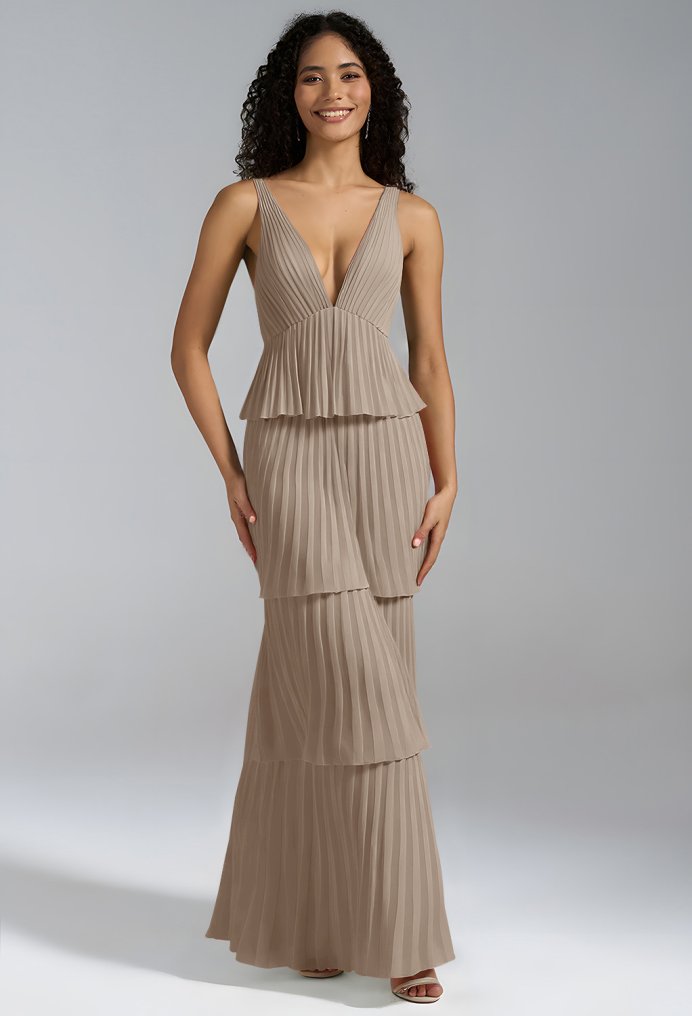 AW Asma Taupe  Long Bridesmaid Dresses