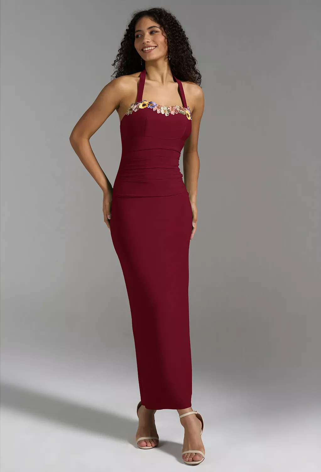 Burgundy, 3D Floral Embroidered Wedding Guest Dresses | AW.Bridal Canada