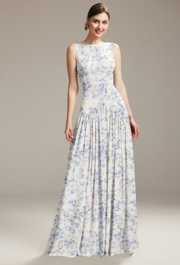 AW Seren Azure Purple Print  Long Bridesmaid Dresses