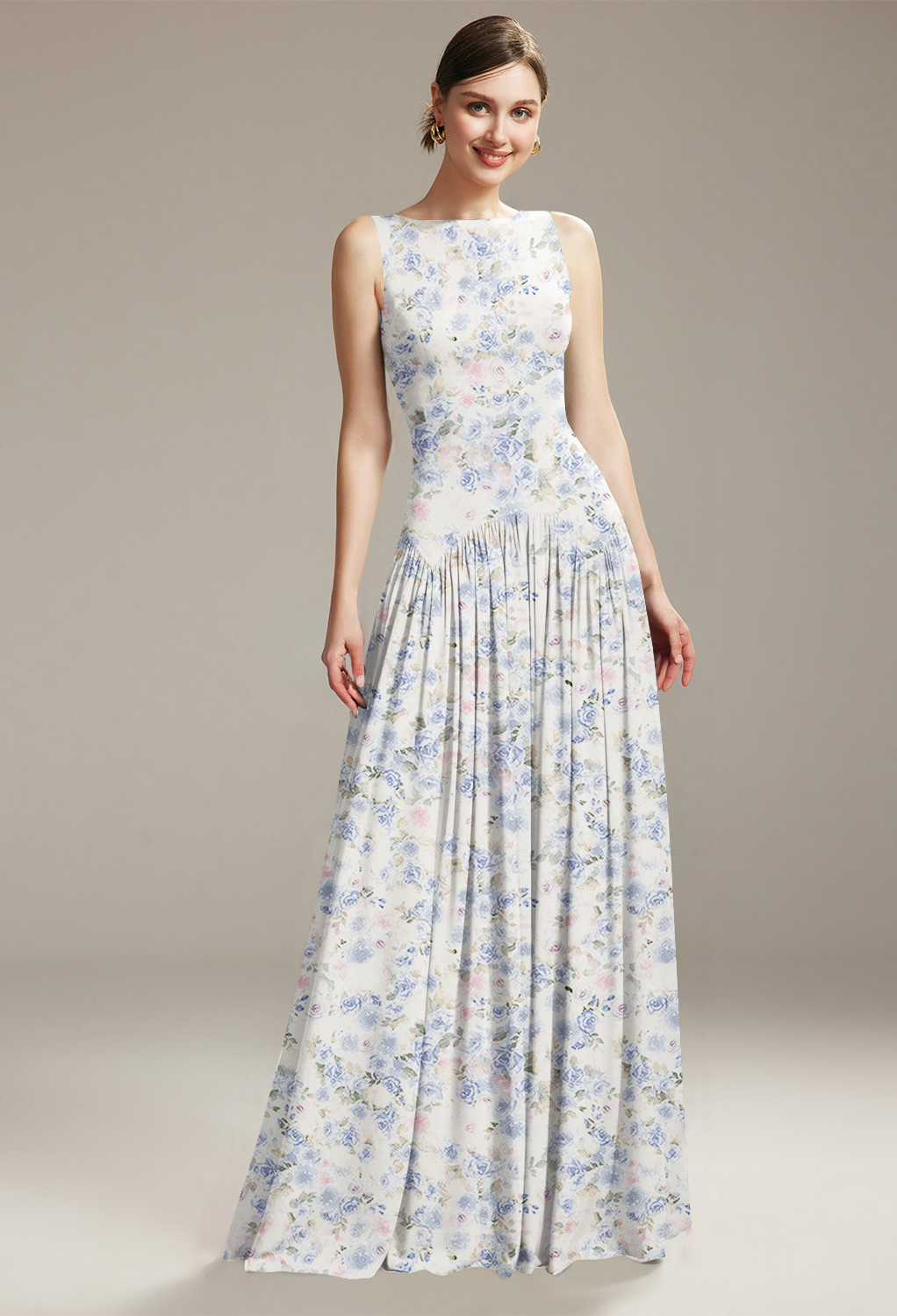 AW Seren Azure Purple Print  Long Bridesmaid Dresses