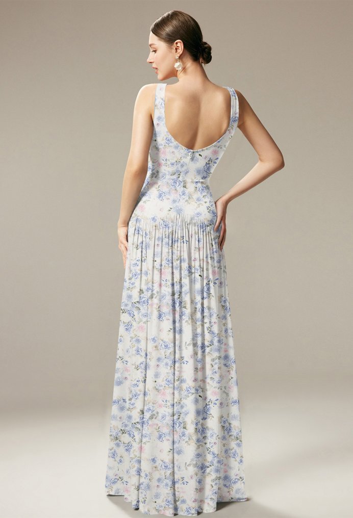 AW Seren Azure Purple Print  Long Bridesmaid Dresses