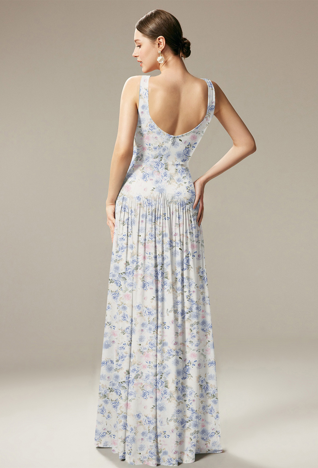 AW Seren Azure Purple Print  Long Bridesmaid Dresses