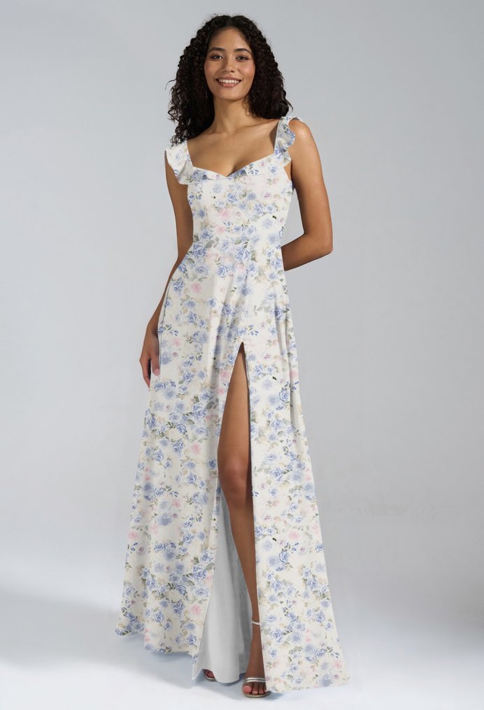 AW Sam Azure Purple Print  Long Bridesmaid Dresses