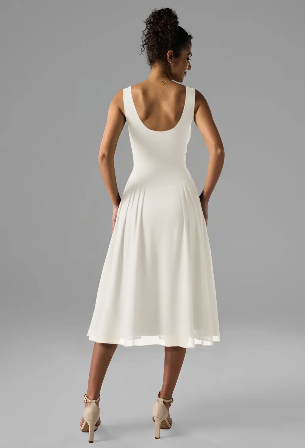 slim fit dress slacks Ivory Strapless Beaded Bow Back Midi Dress