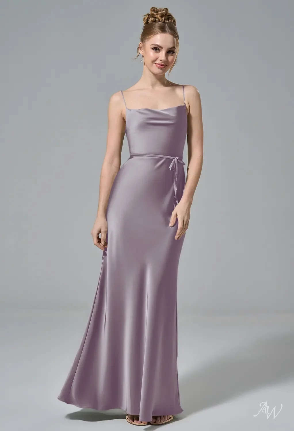 AW Rosita Dress, Carolina Blue Crystal Satin Satin Charmeuse Stretch Satin  Floor Length Cowl Neckline Bridesmaid Dresses | AW.Bridal Canada