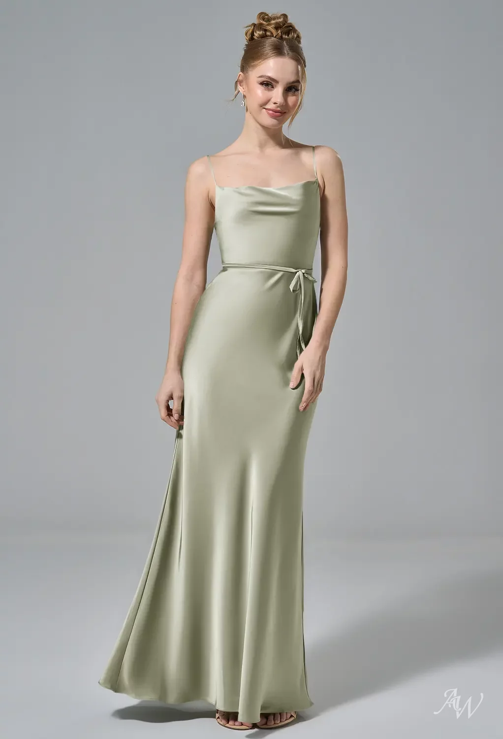 AW Rosita Dress, Carolina Blue Crystal Satin Satin Charmeuse Stretch Satin  Floor Length Cowl Neckline Bridesmaid Dresses | AW.Bridal Canada